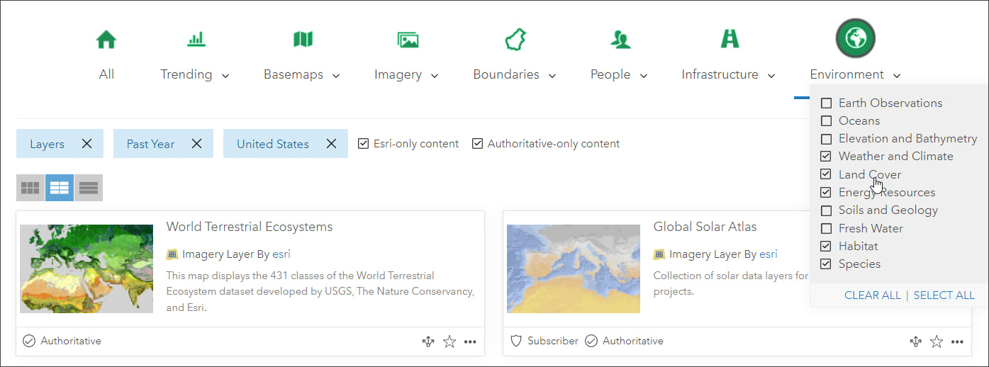 Living Atlas search and filter Living Atlas search and filter