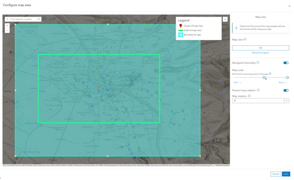 Map area component in app configuration Map area component in app configuration
